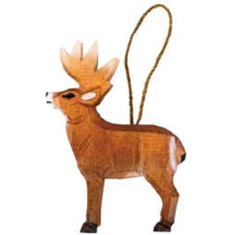 Carved Wood Deer Ornament with Regional Name Drop