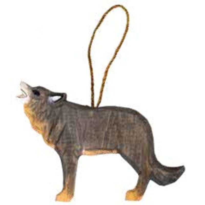 Carved Wood Wolf Ornament with Regional Name Drop