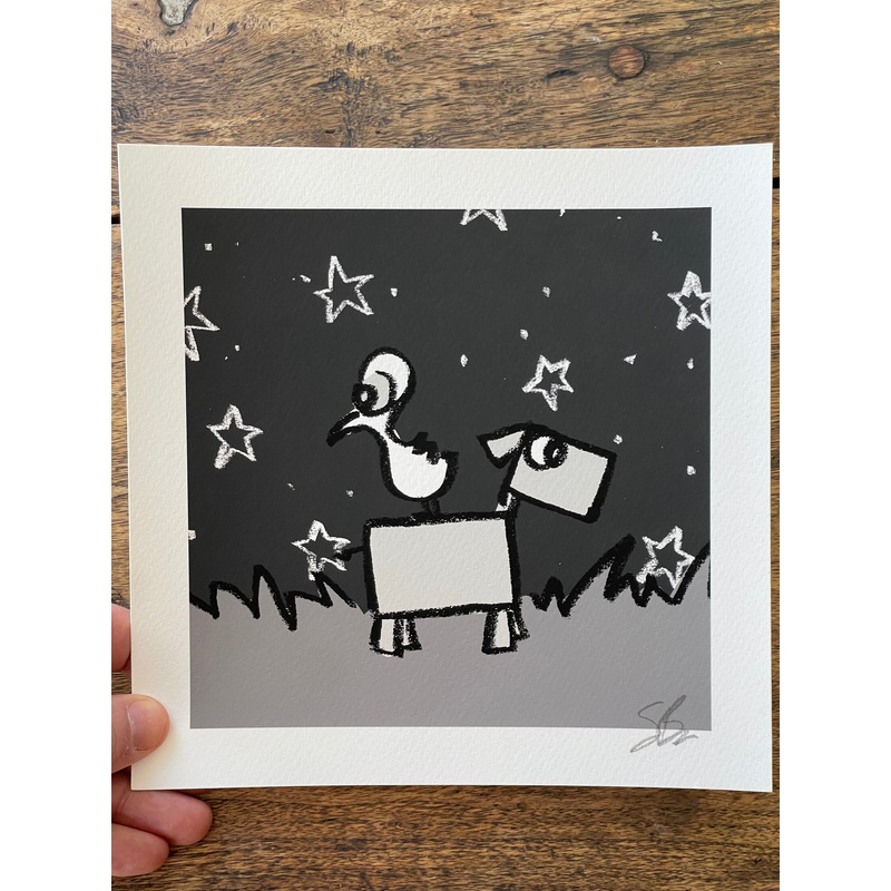 Bird and Dog, black and white