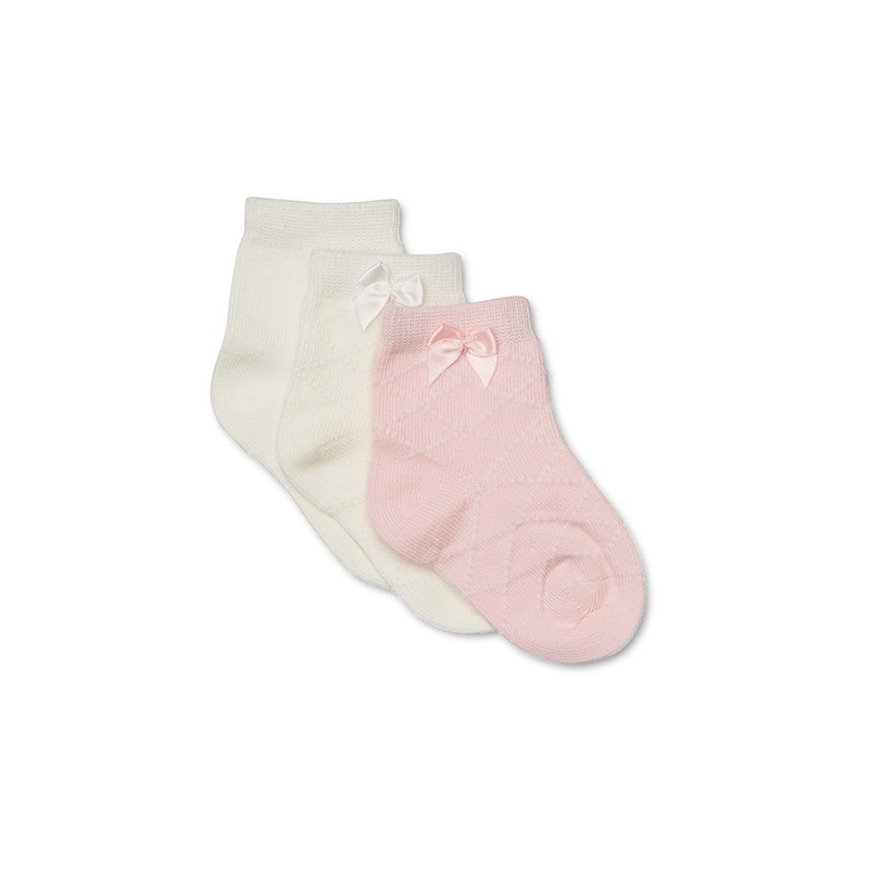 Marquise Girls 3 Pack Diamond Knitted Socks with Bow