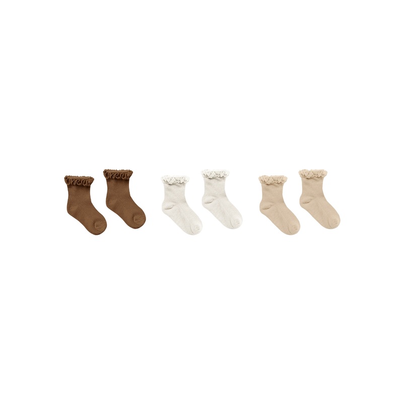 RUFFLE SOCKS, 3 PACK CHOCOLATE, NATURAL, SHELL