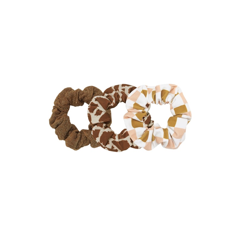 SCRUNCHIE SET CHOCOLATE, CHECKER, GIRAFFE SPOTS