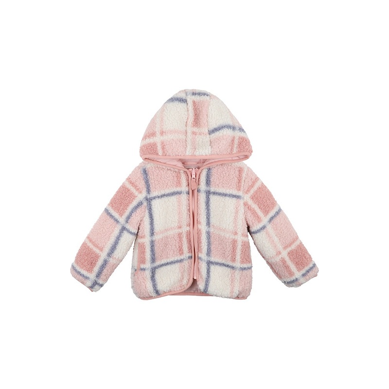 GIRLS SHERPA JACKET – PINK CHECK