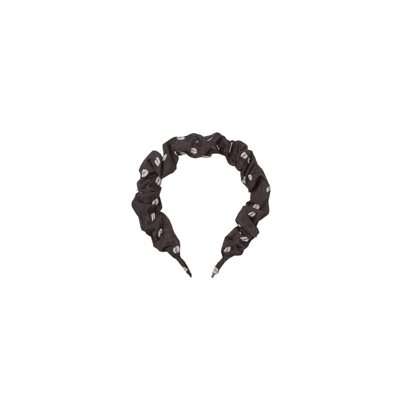 Gathered Headband || Black & Ivory Dot