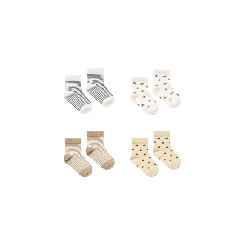 Printed Sock Set || Latte Micro Stripe, Doves, Stripe, Apples