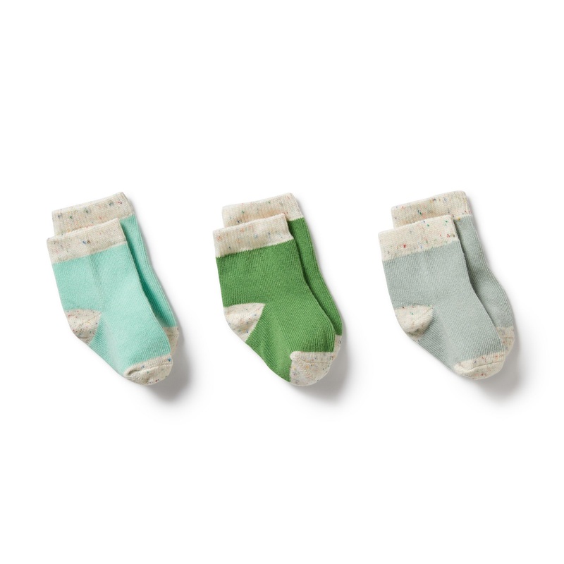 Organic 3 Pack Baby Socks – Mint Green / Cactus / Smoke Blue