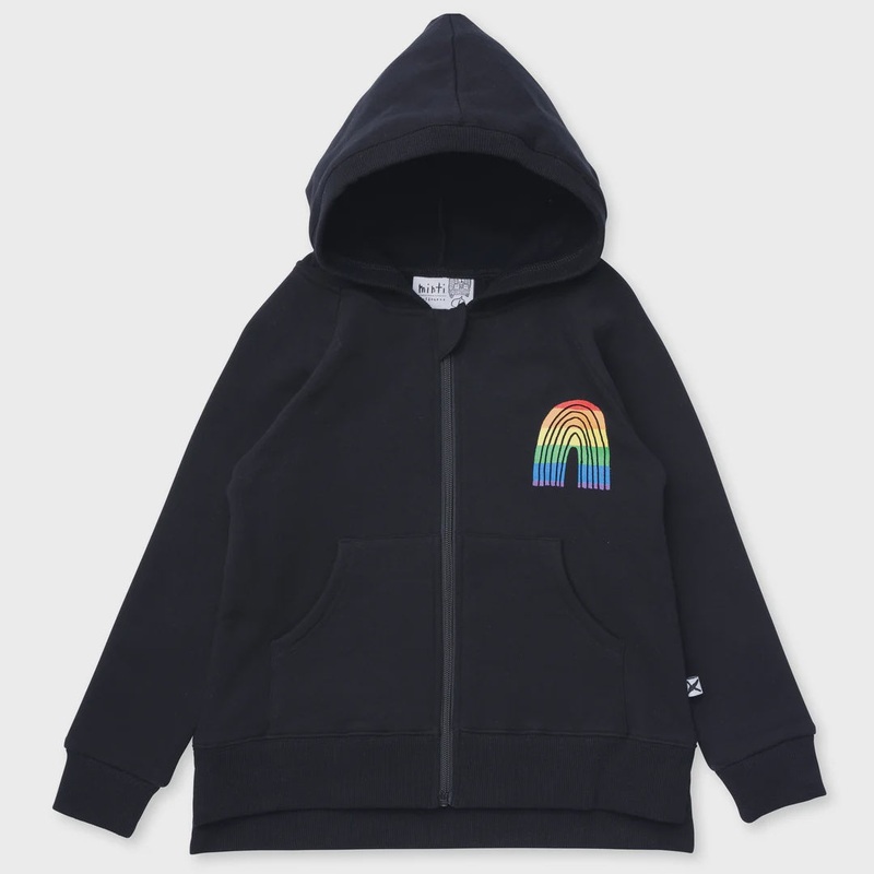 Stripey Rainbow Furry Zip Up – Black