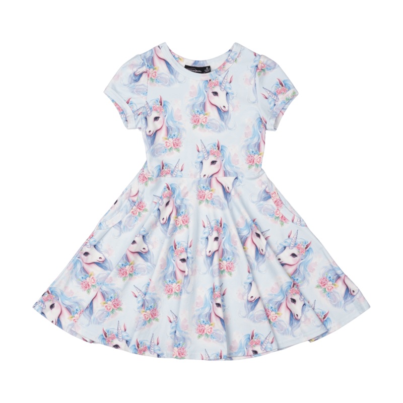 BLUE UNICORN WAISTED DRESS