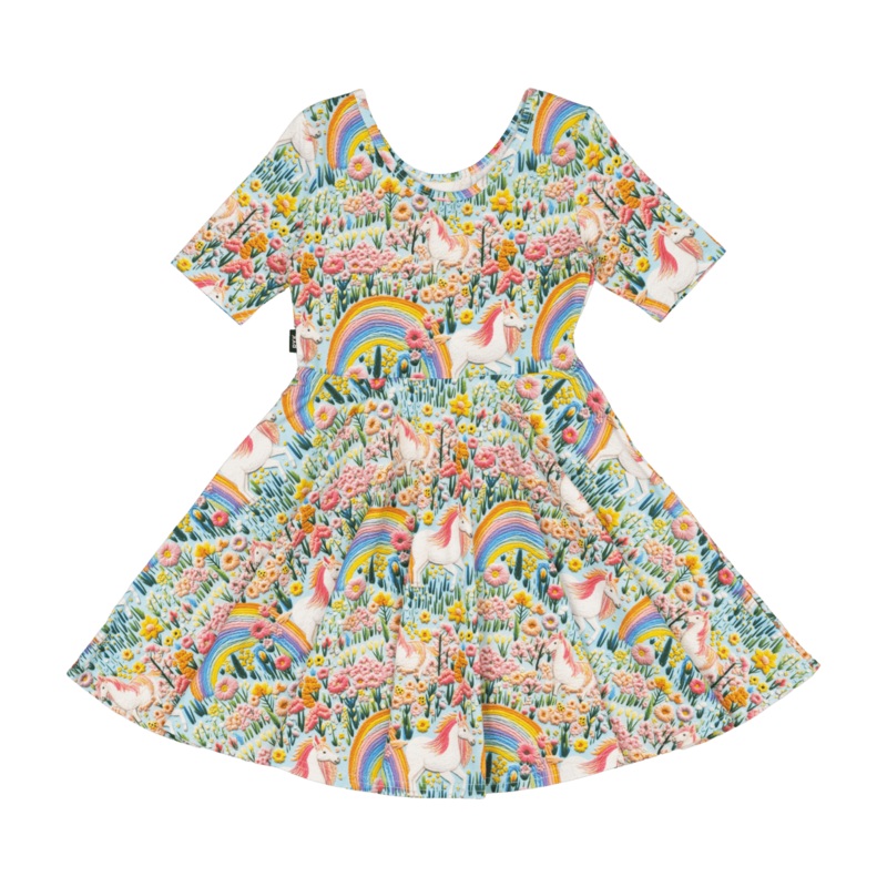 EMBROIDERED UNICORNS MABEL WAISTED DRESS