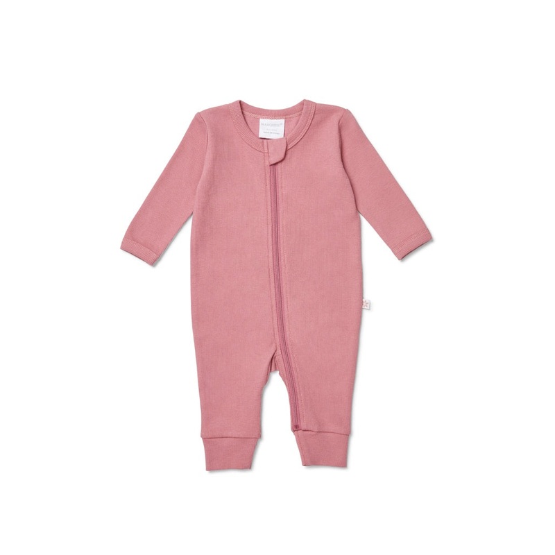 DARK ROSE PINK RIB ZIPSUIT