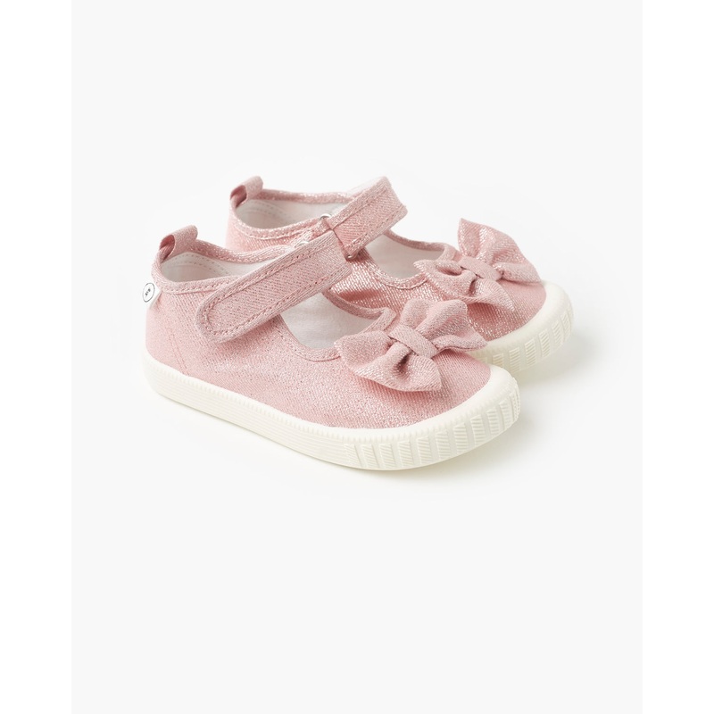 Mary Jane Party Bow Canvas – Metallic Blush