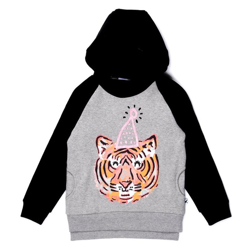 Party Tiger Furry Hood – Grey Marle/Black