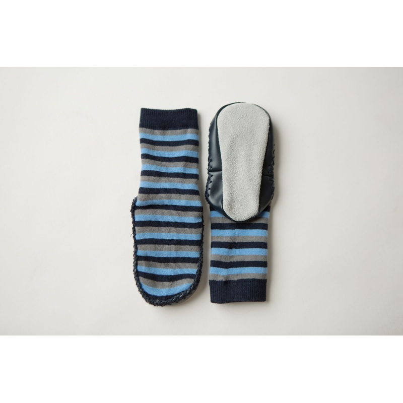 Leather Moccasin Socks Blue/Grey