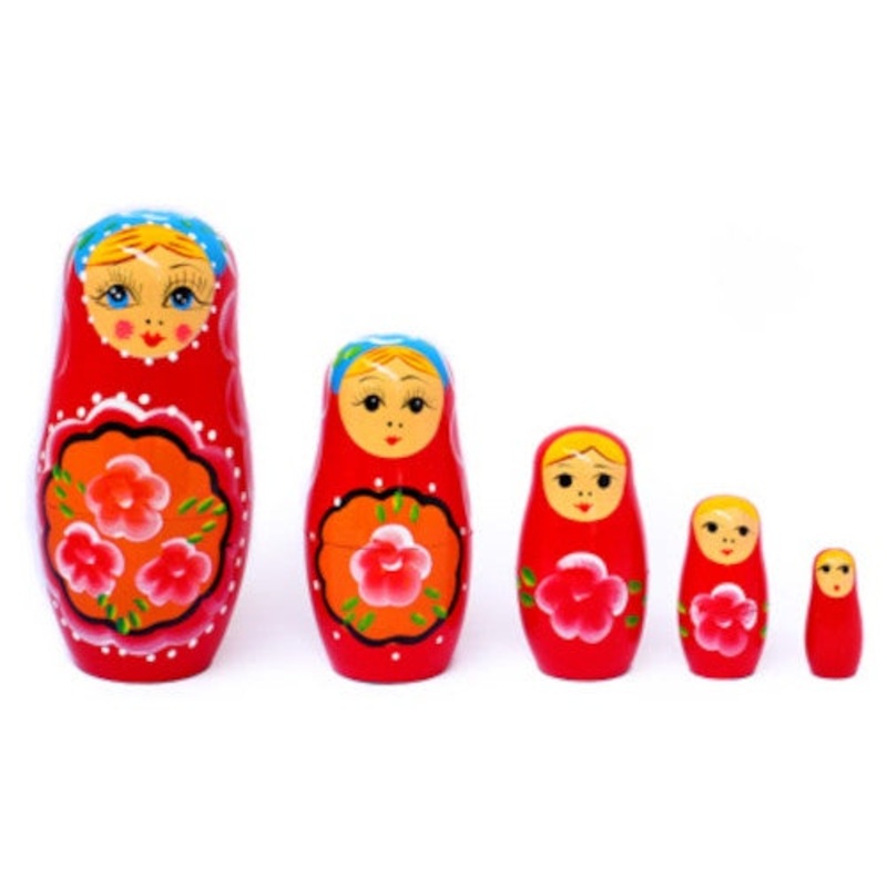 Russian Nesting Dolls – Red  3 Flowers  (5pc)