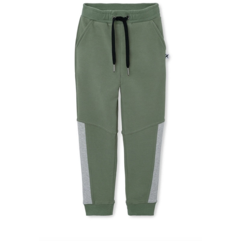 Furry Contrast Trackies – Moss/Grey Marle