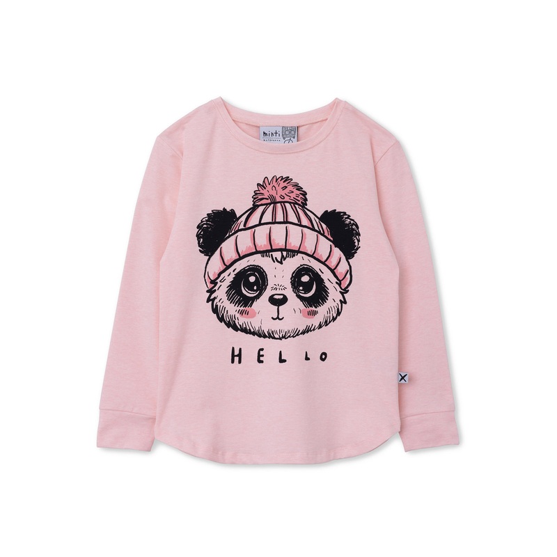 Hello Panda Tee- Pink Marle