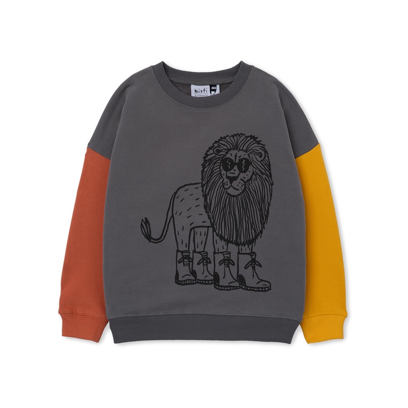 Minti Gumboot Lion Furry Crew -Dark Grey/Orange/Mustard
