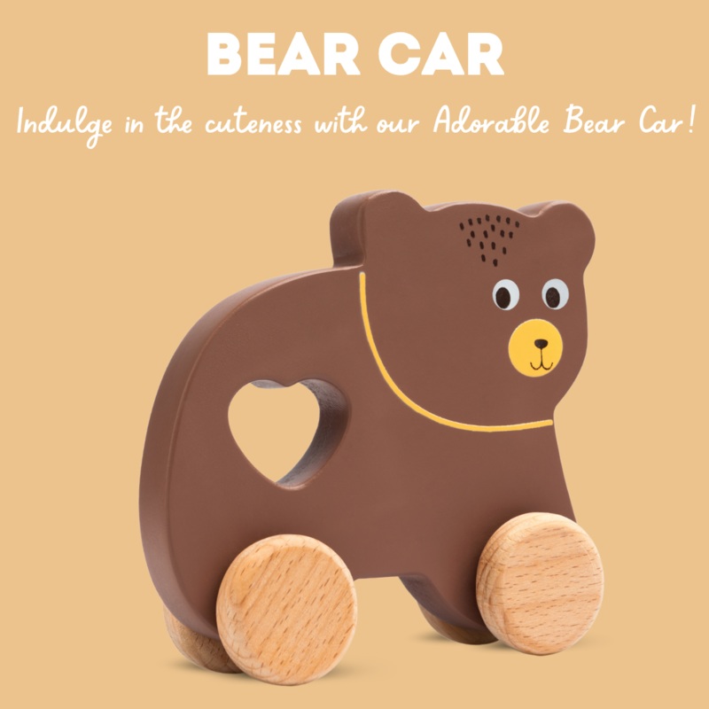 Wooden Bear with Wheels Toy for Kids Age 1+