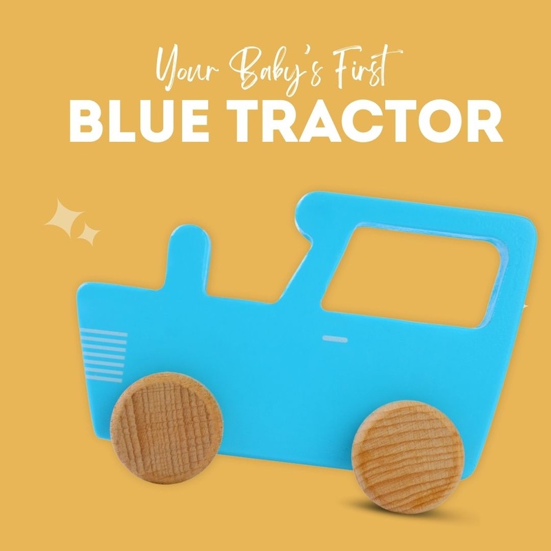 Wooden Blue Tractor Toy for Kids Age 1+
