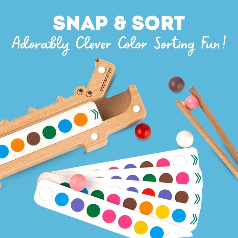 Wooden Crocodile Snap N Sort Color Sorting Toy for Kids Age 3+
