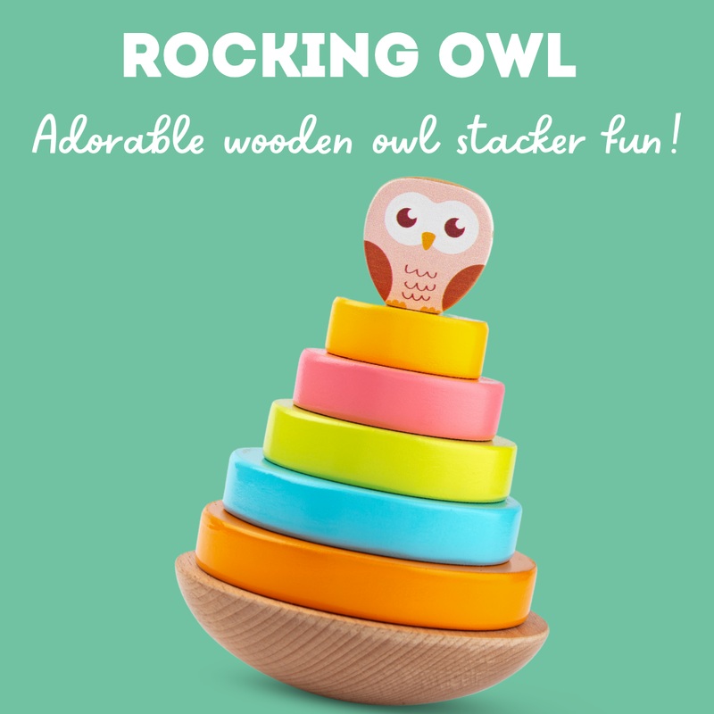 Wooden Wobbling Owl Tower with Ring Stacking Toy for Kids