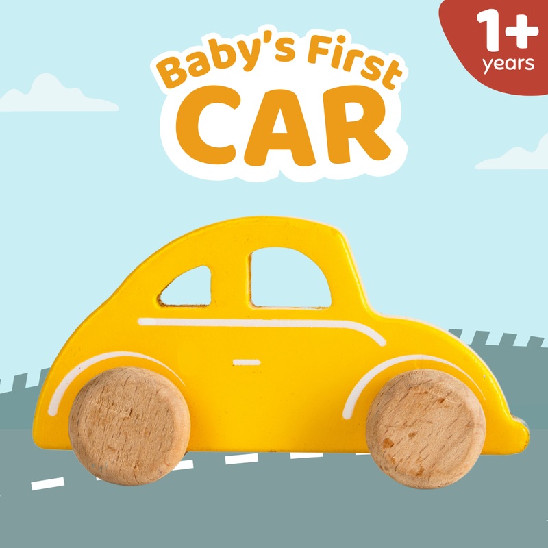 Wooden Yellow Car Toy for Kids Age 1+