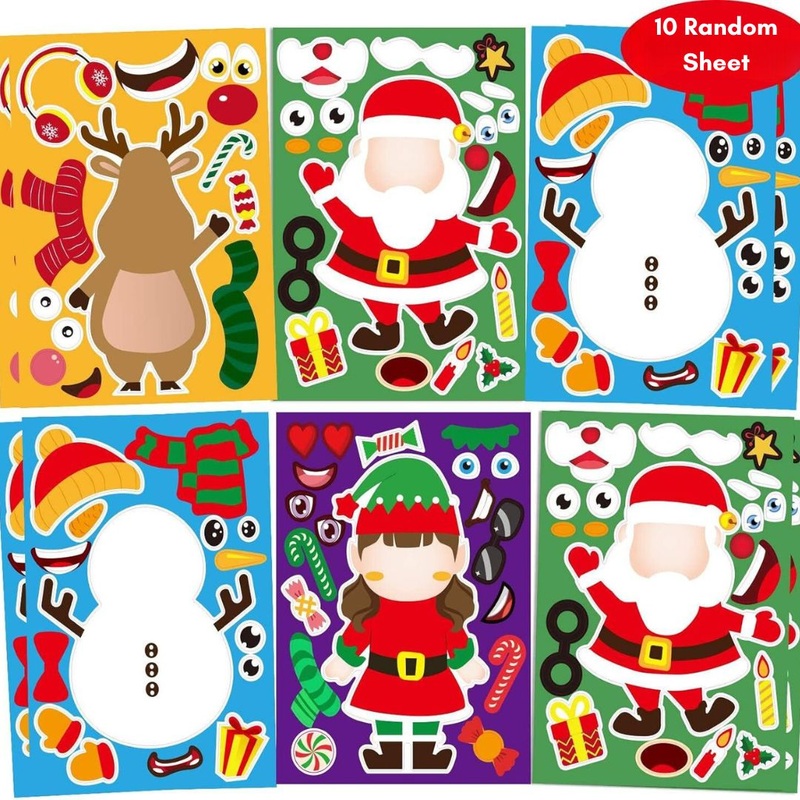 12 Random Sheets DIY Christmas Stickers  Make-a-Face Holiday Craft for Kids
