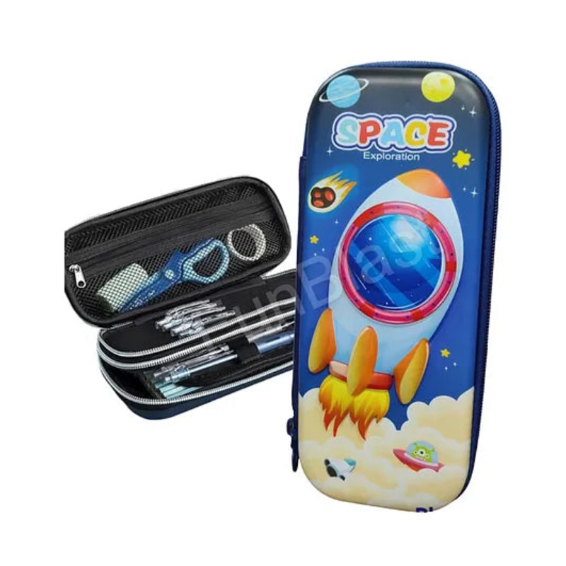 School Kids Hard Case Space Print Pencil Pouch (Random Design)