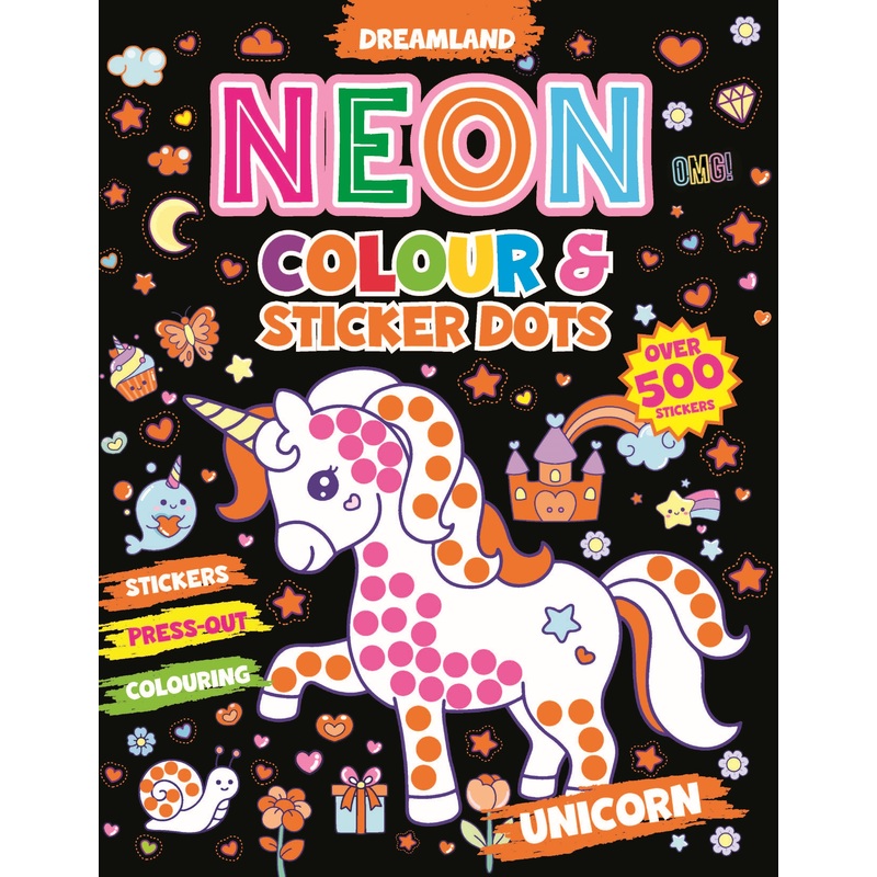 Unicorn Neon Colour and Sticker Dots Book  Over 500 Stickers