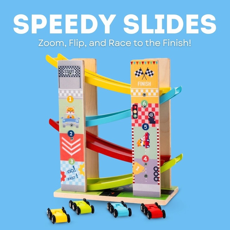 Wooden 4 Level Sliding Car Track Toy for Kids Age 3+