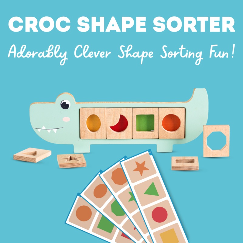 Wooden Crocodile Snap and Learn Shapes Board for Kids