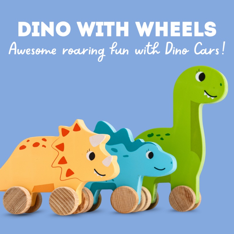 Wooden Dino with Wheels Toy for Kids (Pack of 3)