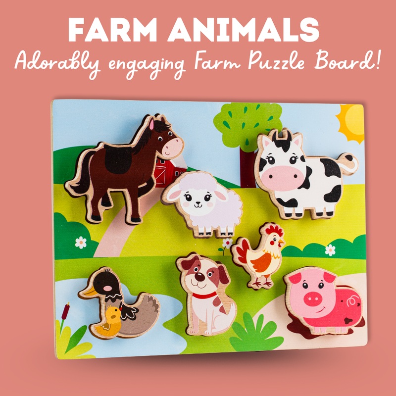 Wooden Farm Animals Shapes Chunky Match Puzzle