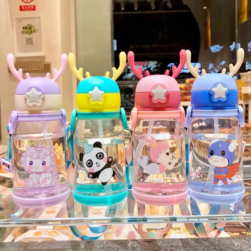600ml Reindeer Kids Water Bottle  Cute & Leak-Proof with Strap