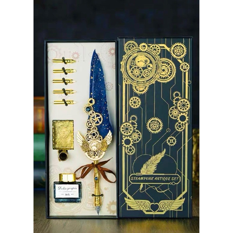 Vintage Quill Feather Calligraphy Pen Set