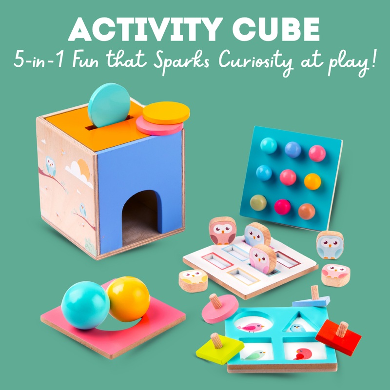 Wooden 5 in 1 Activity Cube for Kids Age 3+