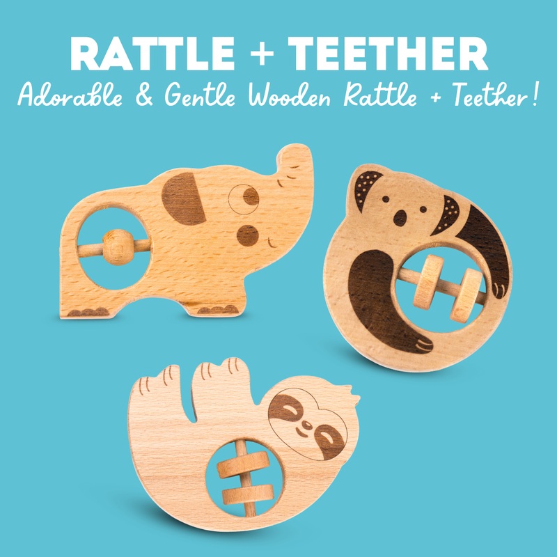 Wooden Animal Rattle Toy for Babies & Newborns (1pc)
