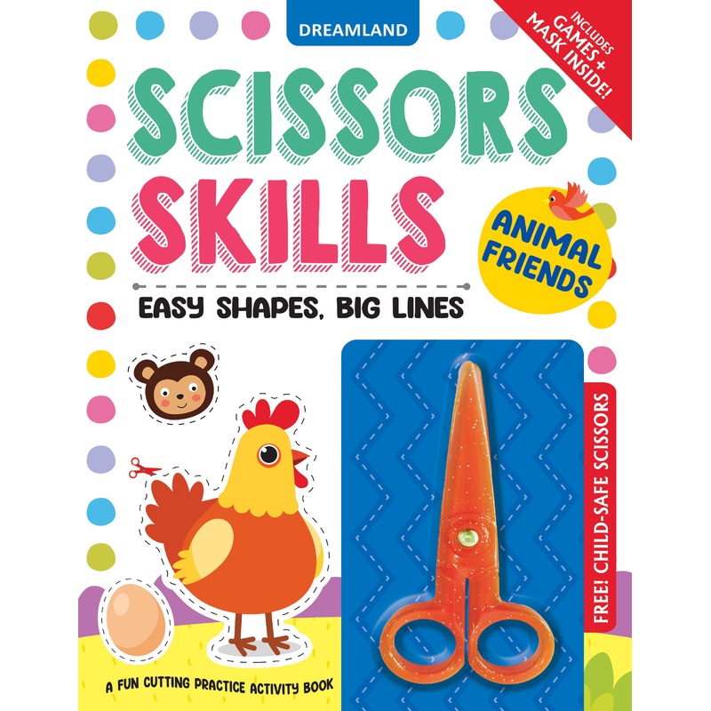 Animal Friends Scissors Skills Activity Book for Kids Age 4 – 7 years | With Child- Safe Scissors, Games and Mask