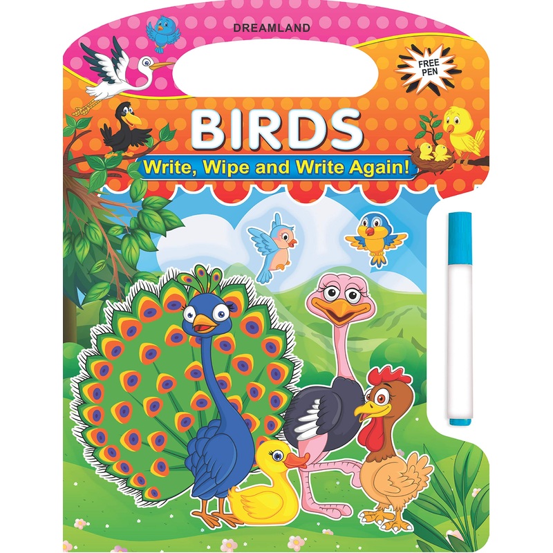 Birds Write and Wipe Book With Free Pen for Kids