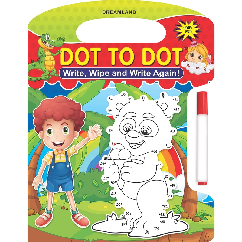 Dot to Dot Write and Wipe Book With Free Pen for Kids