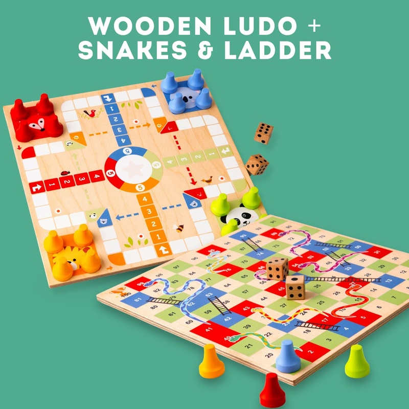 Wooden Ludo and Snake & Ladder for kids Age 2+