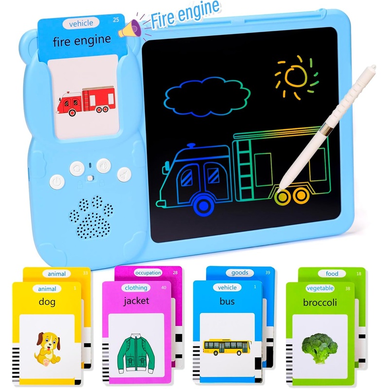 2-in-1 Talking Flash Cards with LCD Drawing Boards for Kids