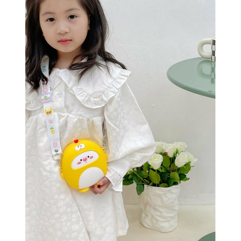 Toddler Silicone Sling Bag with Mirror Comb and Key Chain – YELLOW
