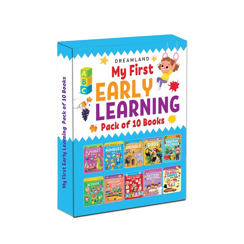 My First Early Learning – Pack of 10 Books – Alphabet, Numbers, Animals, Birds, Fruit and Vegetables, Vehicles, Parts of the Body, Colours and Shapes, Pattern Writing, Activity