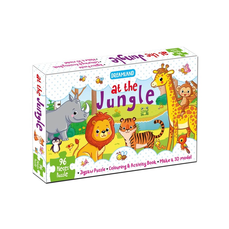 At the Jungle Jigsaw Puzzle for Kids  96 Pcs | With Colouring & Activity Book and 3D Model