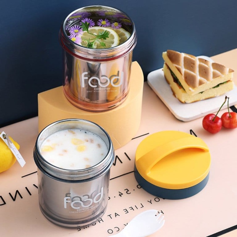 Breakfast Cup Grade Insulated Stainless Steel large capacity with spoon for Office – 400 ml (Random Color)