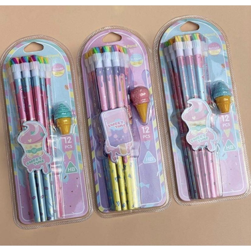 Sweet time wooden Pencil and Eraser combo 12pcs set