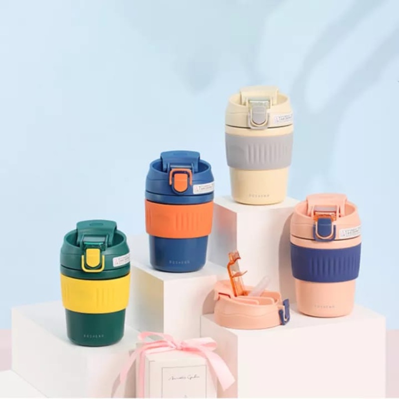 Travel Glass Mug with Lid and Silicone Sleeve – 350ml – Hot and Cold