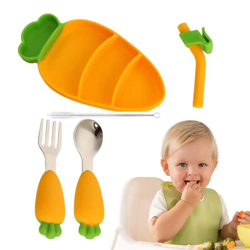 Carrot Theme Silicone Dinner Plate Set for Kids