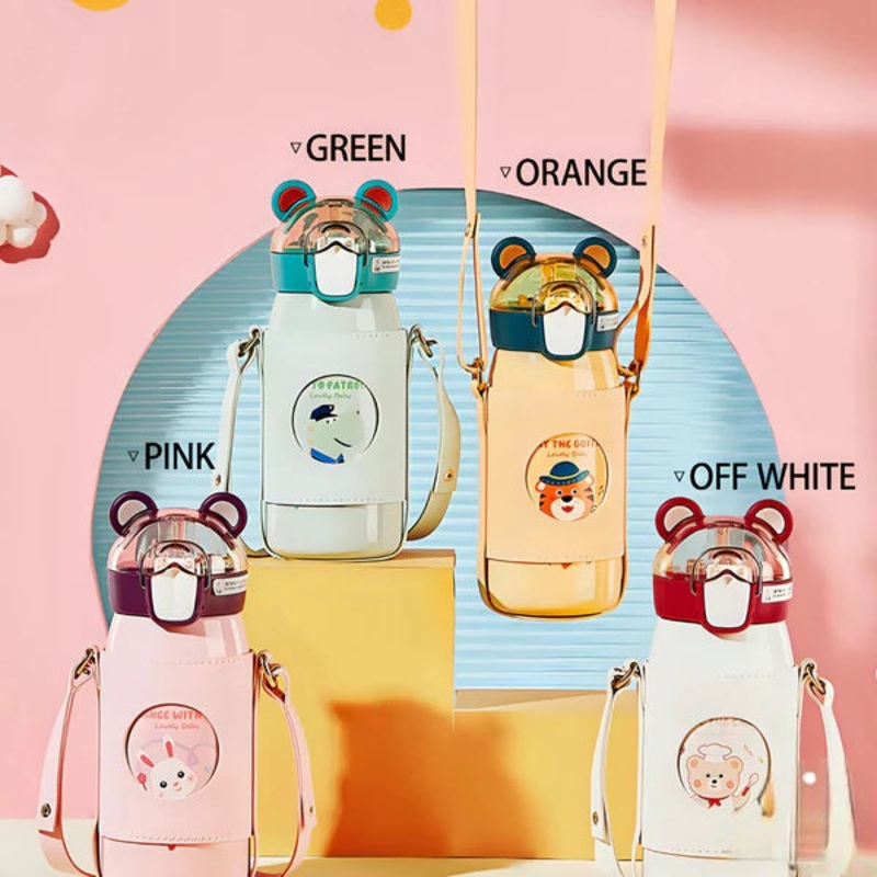Cute Dance with Me Anti-Leak Cartoon Print Steel Water Bottle with sling strap For Kids 530ML